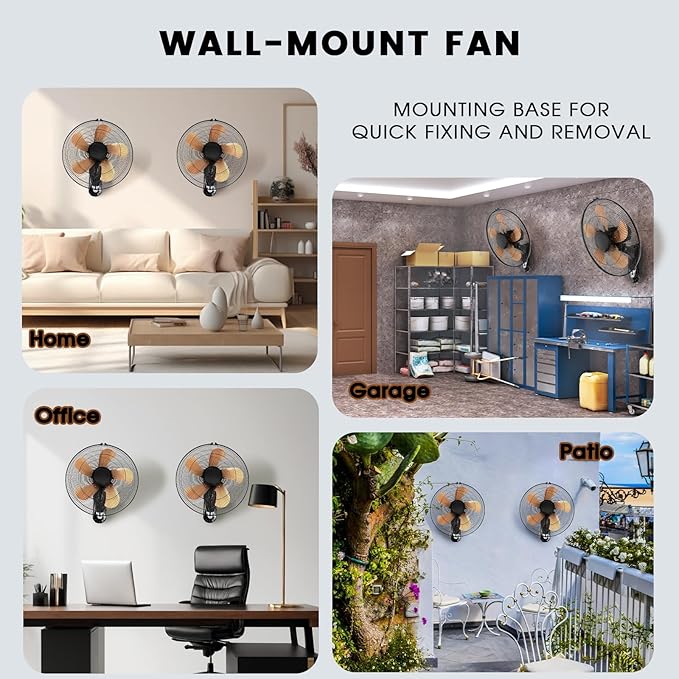 AZOUTDOOR 2 Pack 20 Inch Wall Mounted Fans with Remote Control, Oscillating Fan with 3 Speed Settings, High Velocity Fans with Adjustable Tilt and Timing for Bedroom, Living Room, Kitchen, Office