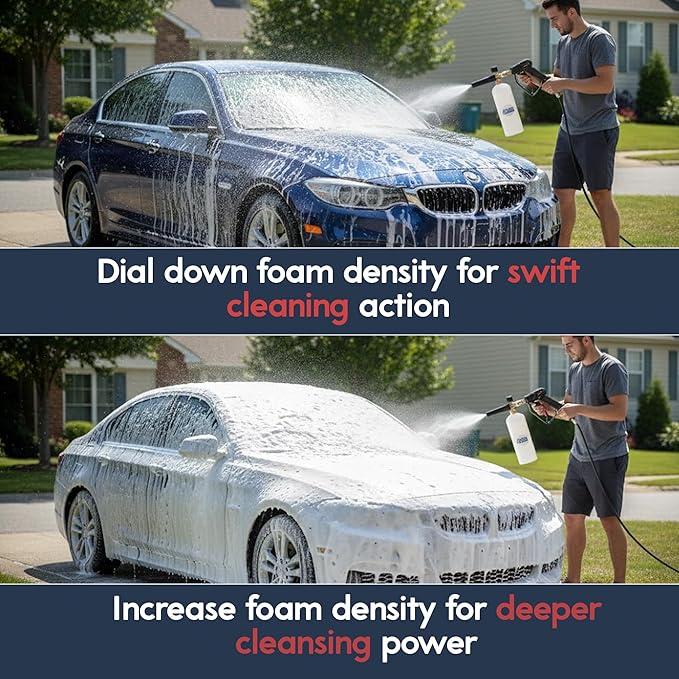 Foam Cannon for Pressure Washer – Adjustable Snow Foam, Car Wash Foam Cannon & Soap Cannon Attachment with 1/4" Quick Connector, 1L Bottle, 5 Switchable Nozzles