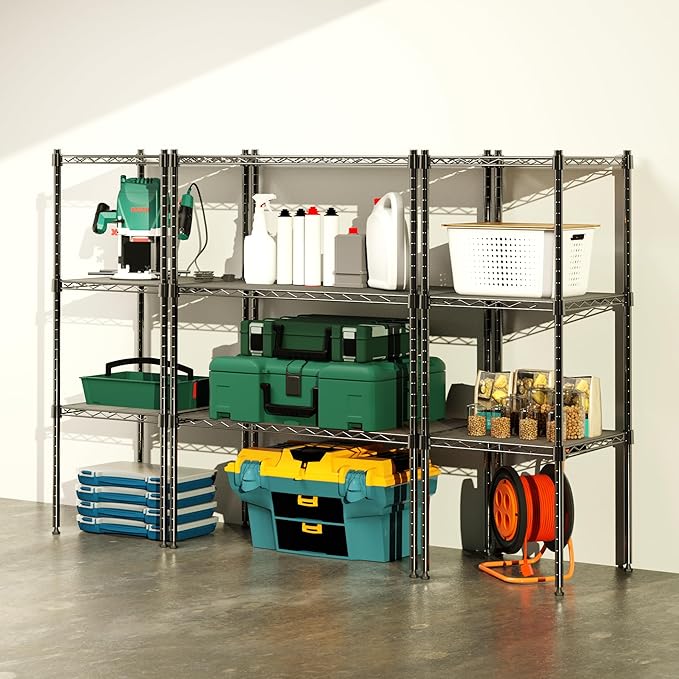 Whitmor 1 Tier Shelving Units, Wire Rack Storage Organizer, 30" L x 14" W x 15" H, Black w/Liner