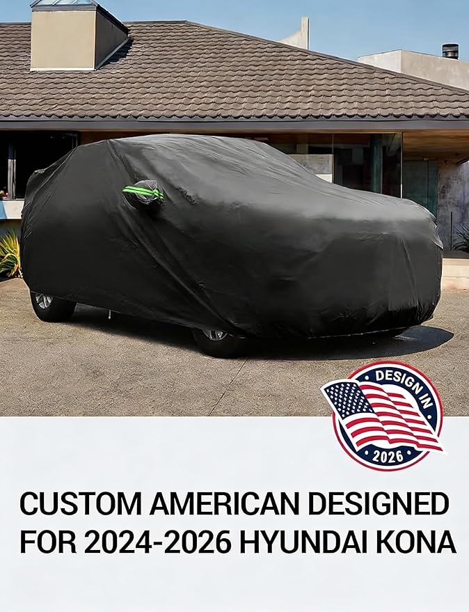 Proadsy Car Cover Custom Fit for Hyundai Kona 2017-2024 2025 2026, Waterproof All Weather for Automobiles, Full Exterior Cover Rain Snow Sun Protector Indoor Outdoor Car Cover