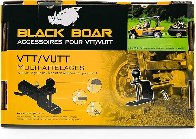 Black Boar UTV ATV Multi-Hitch - Features 2” Hitch Ball, 1-1/4” Shank - 6” (L) Shank - Hitch Ball has 2” Rise & Rated for 2,000lbs - Use w/Utility Trailers, Tow Straps & Other ATV Accessories (66024)
