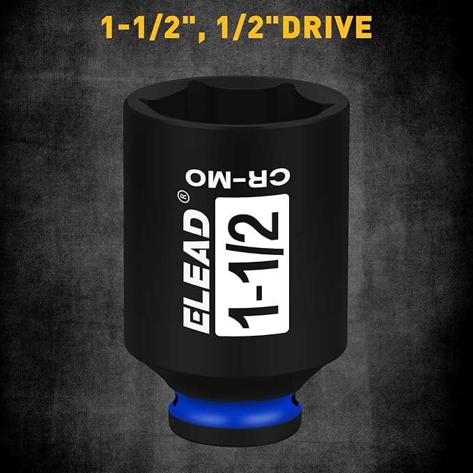 ELEAD 1/2" Drive Deep Impact Socket, 1-1/2 inch SAE 6 Point 1/2-inch Drive Impact Axle Nut Sockets, CR-MO Nut Socket Set, Oil Filter Sockets, Tools for Easy Removal of Axle Shaft Nuts