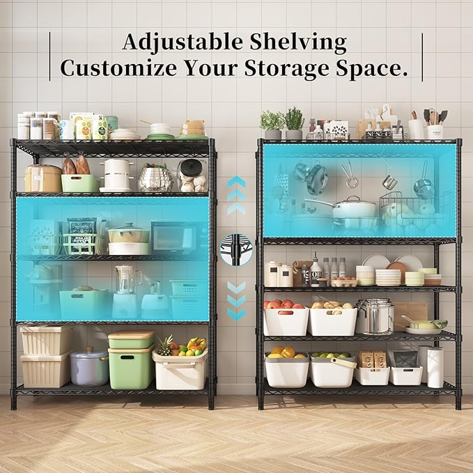 45" W x 20" D x 72" H Heavy Duty Wire Shelving Unit, 5-Tier Utility Storage Rack 2000 lbs Capacity, Adjustable Garage Shelves for Kitchen Garage Pantry, Easy Assembly