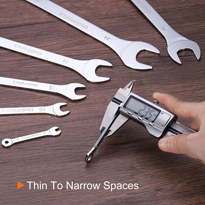 HARFINGTON Thin Combination Wrench Metric 6mm 6-Point Ended Box 15 Degree Offset Open End CR-V Chrome Plated Steel, Silver