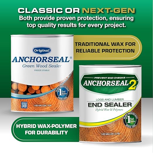 ANCHORSEAL Classic Log & Lumber End Sealer - Water Based Wax Emulsion, Prevents up to 90% of End Checking on Cut Ends of Hardwood & Softwood … (1 Gallon)