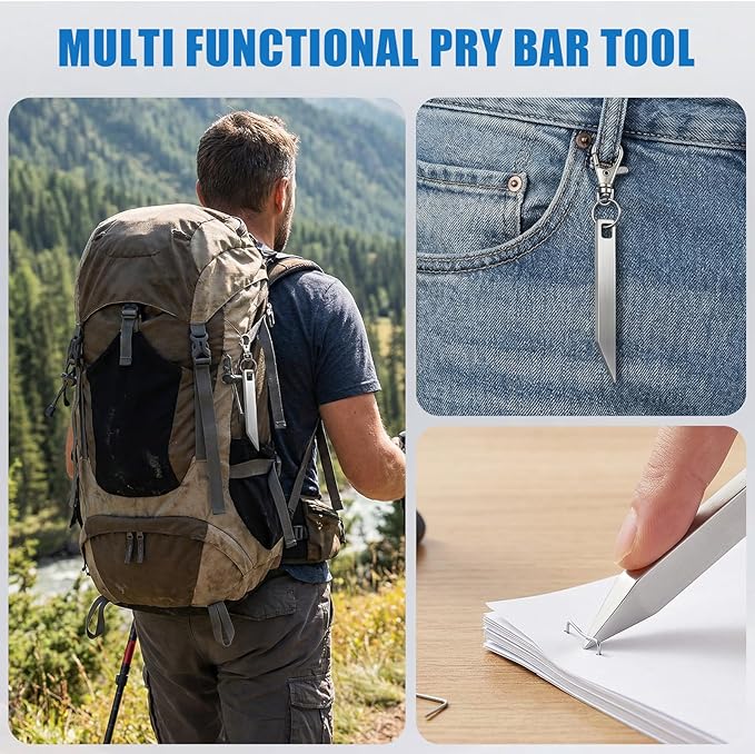 8‑PCS Stainless Steel EDC Pry Bar Keychain Set – Heavy‑Duty Multitool for Everyday Carry, Pocket Screwdriver, Bottle & Box Opener