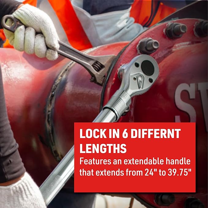 EZRED 3/4" Drive Extendable Ratchet with Reinforced Steel Telsecoping Locking Shaft