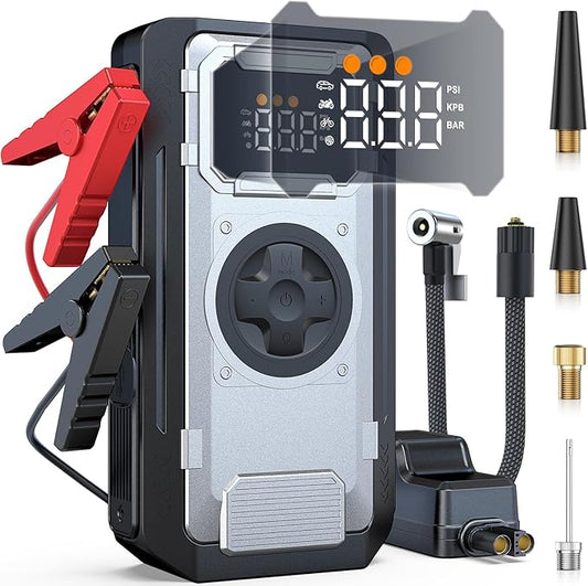 5000A Portable Car Jump Starter with Air Compressor, 150PSI Car Battery Jump Starter (10.0L Gas/8.0L Diesel Engines),12V Pack Jump Box with Large Digital Display, Car Emergency Kit