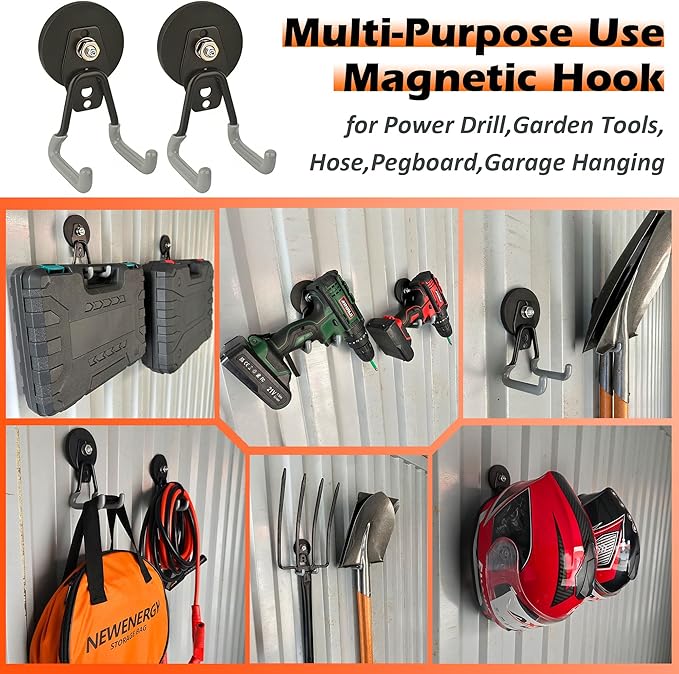 ULIBERMAGNET Upgraded Heavy Duty Magnetic Hooks,4 Pack Strong Large Magnet Hook for Power Drill,Garden Tools,Hose,Pegboard,Garage,Workshop,Magnetic Storage Hooks for Indoor Outdoor Hanging(Gray)