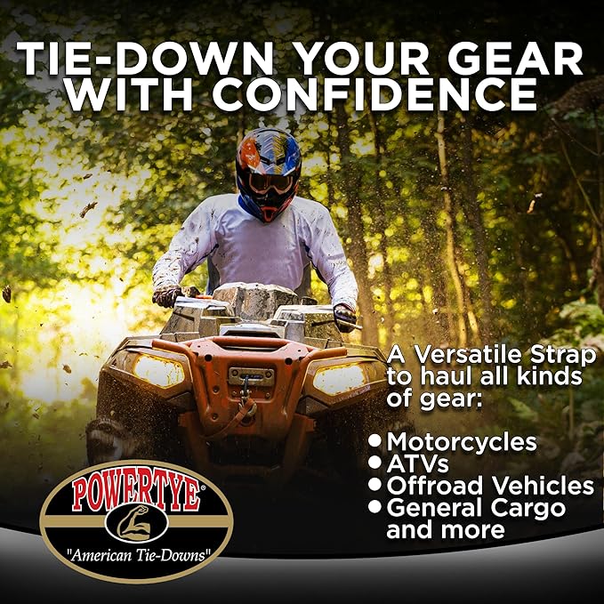 PowerTye - Endless Ratchet Strap - 1in x 4ft Easy Grip (Hookless), Tie Down Strap w/ 400 lb. Working Load Limit / 1,200 lb. Break Strength, Ideal for Motorcycle, ATV, Bike, & Coolers, Black 2-Pack