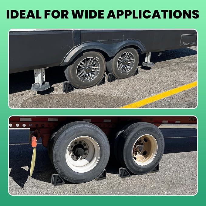 HOXWELL Solid Heavy Duty Recycled Rubber Wheel Chocks 4 Packs, Premium Wheel Stopper for Car, Travel Trailers, RV, Truck, and ATV, 100% Recycled, 7.8" x 4" x 5.9"