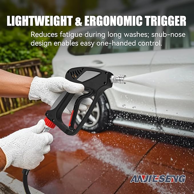 Professional Pressure Washer Gun 5000 PSI, 10.5 GPM High Flow Power Washer Gun with Military Lock & Tangle-Free 360° Alloy Swivel | Stainless Steel Body | Compatible with Foam Cannon Foam Gun