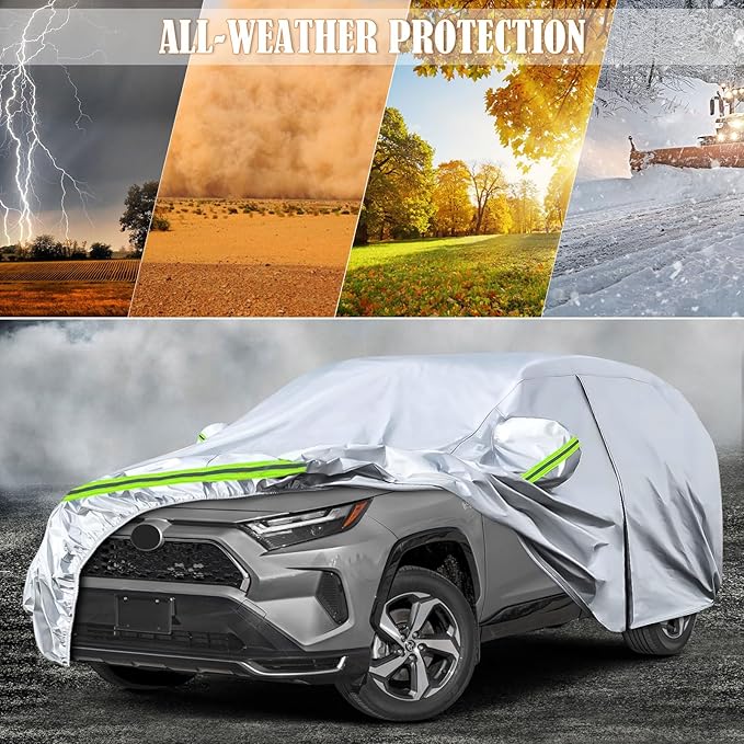 Waterproof Car Covers Replace for 2013-2025 Toyota RAV4, 6 Layers All Weather Custom-fit Car Cover with Zipper Door & Windproof Bands for Snow Rain Dust Hail Protection (RAV4)