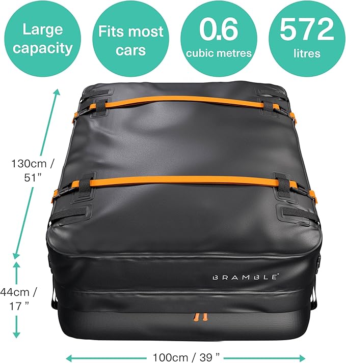 BRAMBLE Strong Car Roof Bag Rooftop Cargo Carrier 20 Cubic Feet, 100% Waterproof & Tear Resistant Car Roof Cargo Carrier, Fit for All Cars with/Without Roof Rack, Include Non-Slip Mat, Hooks, Straps
