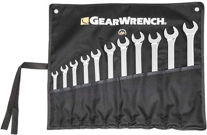 GEARWRENCH Long Pattern Combination SAE Wrench Set with Tool Roll, 11 Pc., 12 Point - 81934