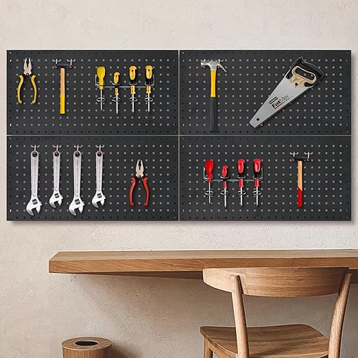 NectaCol 4 Packs 24"x12" Pegboard Wall Organizer, Metal Pegboard Panels Tool Organizer, Pegboard Storage System for Shop, Workbench, Black Metal Peg Boards for Walls