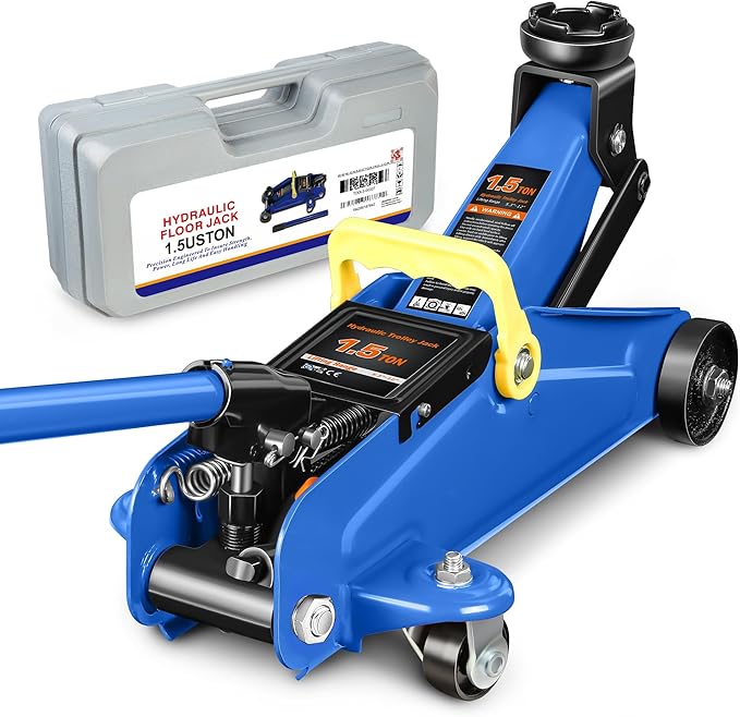 PM PERFORMOTOR Low Profile Hydraulic Trolley Service/Floor Jack, 1.5 Ton (3000 lbs) Capacity, Lifting Range 5.3"-12",Blue,PM-TOL-FJ15-BL
