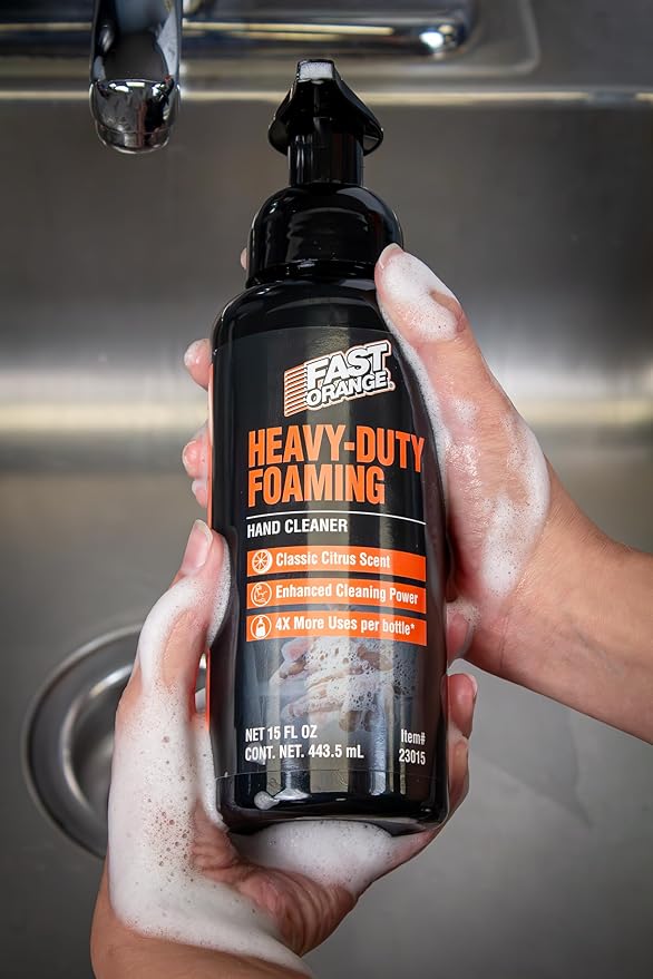 Fast Orange Heavy-Duty Foaming Hand Cleaner 23015, Cleans Grease, Grime & Oil for Garage & Home Use, New and Improved Skin-Conditioning Formula 10 Times More Uses/Bottle, 15 Fl Oz.