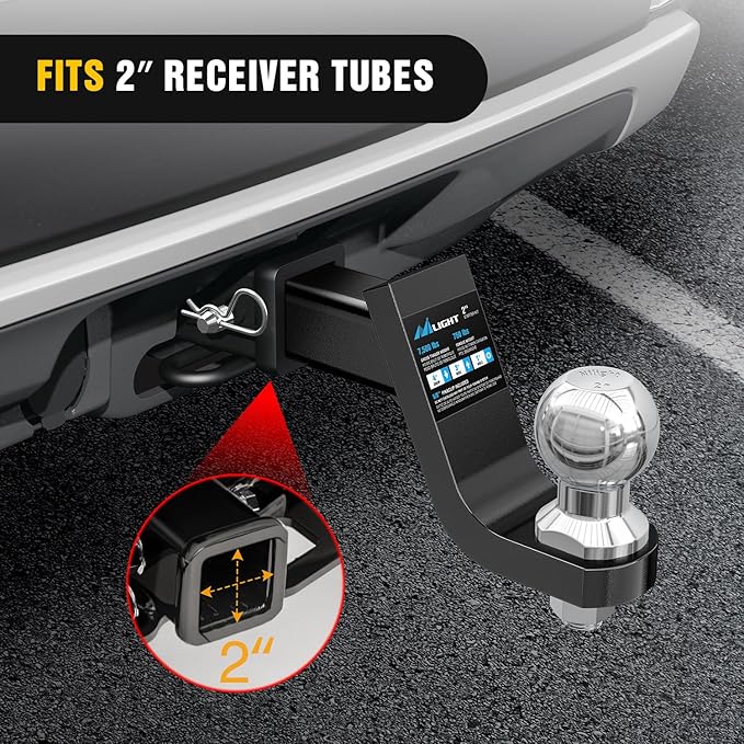 Nilight Trailer Hitch Ball Mount with 2-Inch Ball & 5/8" Hitch Pin Clip Fits 2-in Receiver 7500 lbs 4" Drop