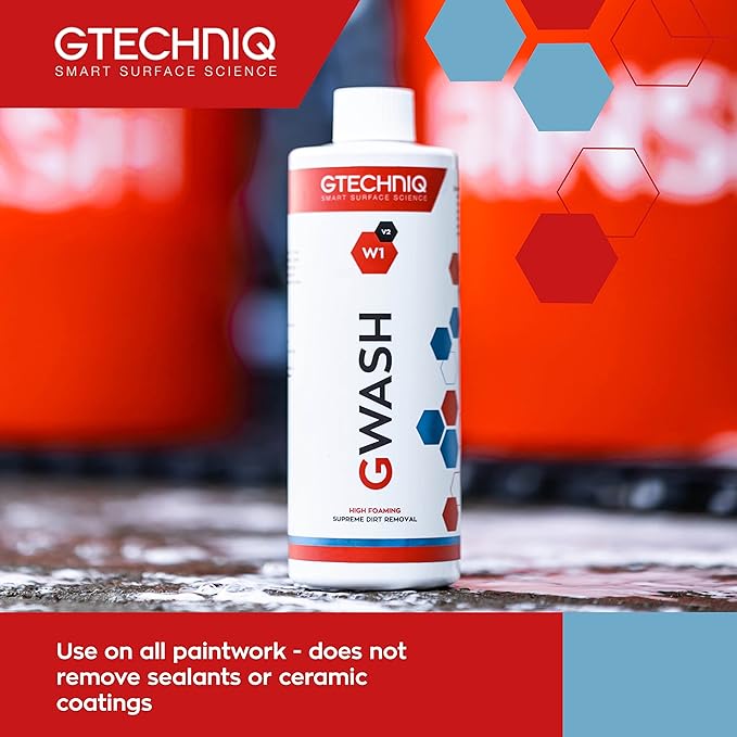 Gtechniq Car Shampoo. Auto W1 GWash Shampoo for Cars. Dirt and Stain Remover Car Cleaning Kit with Pink Grapefruit Fragrance. 100% Biodegradable Foam Cleaner, Wheel Cleaner and Screen Wash - 500ml