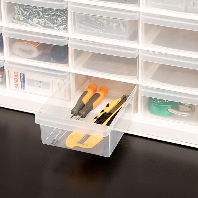 IRIS USA Small Parts Storage Cabinet, Made in USA, 44-Drawer Organizer for Screws, Nuts, Bolts, Electronics, Hardware, Beads, Crafts, Stackable Garage Storage, Teacher Toolbox, Scrapbook Art – White