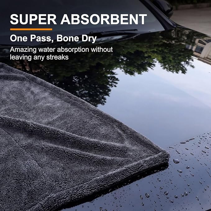 Microfiber Car Drying Towels,Extra Large 36x24 Inch,1300 GSM Super Absorbent & Scratch-Free for Auto Detailing, Streak-Free Drying Towel for Car,SUV,Truck,Van,Motorcycle - Charcoal Grey