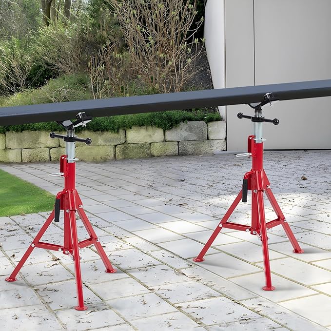 Pipe Jack Stand, Heavy Duty Jack Stand, Pipe Stand for Welding, V-Head with 2 Balls for Easy Movement of Items, Portable Folding Legs, for 1/8-12 Inch Pipe, Adjustable Height 28-52 Inches
