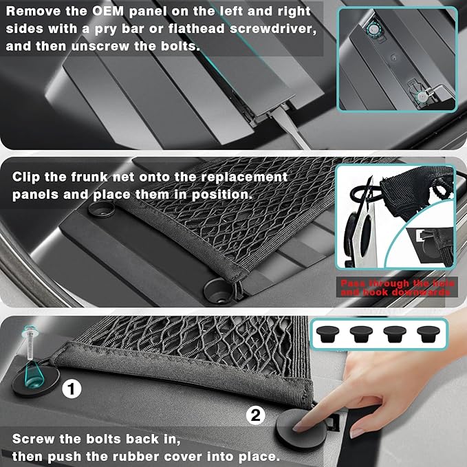 BestEvMod Cargo Mesh Net for Pickup Truck Bed Compatible with Tesla Cybertruck 2026 2025 2024 Accessories Mesh Extra Strong Hook Stretchable Trunk Cargo Organizer (Frunk Net)