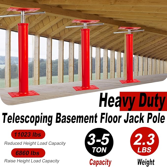 16"-21" Adjustable House Jack | 5-Ton Heavy Duty Floor Basement Jacks | House Floor Jacks Post for Beam Support, Crawl Space Shoring, Foundation Leveling & Structural Repair | Support Pole