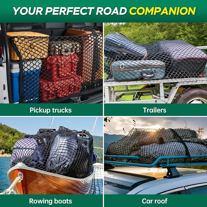 Heavy Duty Cargo Net for Pickup Truck Bed - 4' x 4' Stretches to 8' x 8' - Sturdy Latex Bungee Net Mesh - Truck Bed Accessories for Dodge RAM, Ford, Chevy, Toyota