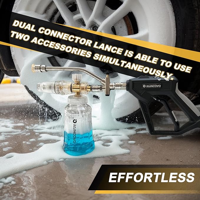 Foam Cannon with Short Pressure Washer Gun, Dual Connector Accessories, Snow Soap Attachment for Car Wash, 5 Nozzles Tips with Holder, 1/4” Quick Connect, Additional 1.1 mm Orifice Nozzle