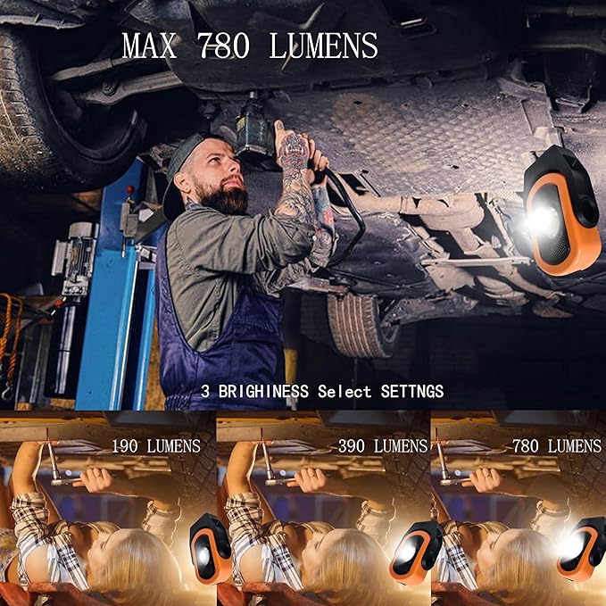 Upgrade 780 Lumens Little Cyclopia LED Rechargeable Work Light,Rechargeable Magnetic Work Light,USB Rechargeable Work Lights for Mechanics Workshop