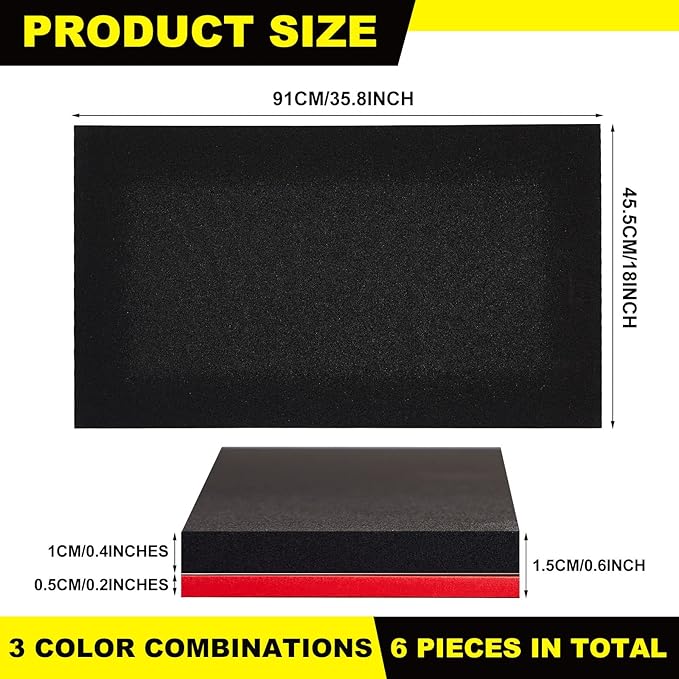 Fabbay 3 Sets Tool Box Foam Organizers, Tool Box Adjustable Shadow Foam, Non Slip Toolbox Liner and Drawer Liner(35.8 x 18 Inch)