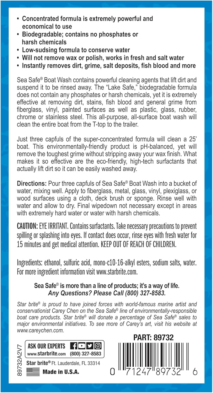 STAR BRITE Sea Safe Boat Wash – Super Concentrated Formula – Gently Removes Dirt, Grime, and Salt Without Stripping Wax or Polish – Designed for Use on All Boat Surfaces