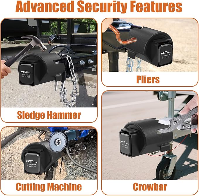 Trailer Lock Fits 2" and 2-5/16" Couplers - Heavy Duty Anti-Theft Trailer Hitch Locks, Ultra-Thick Solid Steel Trailer Coupler Locks Tongue Lock, Camper Accessories for RV, Trailer, Boat