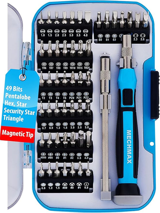 51-Piece MECHMAX Magnetic Precision Screwdriver Set - Electronics Repair Tool Kit with Security Star, Pentalobe Bits for iPhone, MacBook, PS5, Switch, Laptop, Glasses & Watch