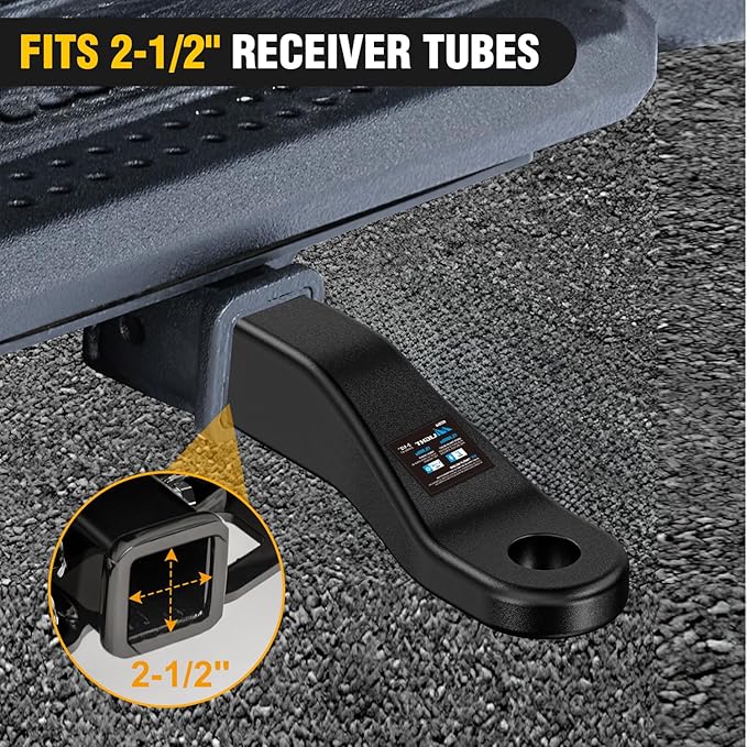 Nilight Trailer Hitch Ball Mount with 5/8" Hitch Pin Clip Fits 2-1/2 Inch Receiver Square 15000 lbs 2" Drop 1/2" Rise, 1-1/4-Inch Hole, Gloss Black Powder Coat