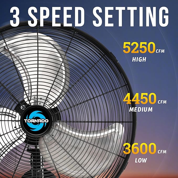 Tornado 20" Pro Series High Velocity Oscillating Wall Mount Fan – Heavy-Duty Metal Fan for Industrial, Commercial & Residential Use – 3 Speeds, 5250 CFM, UL Safety Listed
