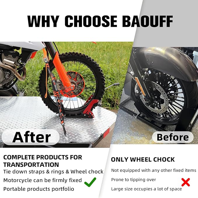 Motorcycle Wheel Chocks with Tie Down Strap,Special for Transportation Foldable Portable 1800lbs Trailer Chocks for 8"-21" Wheel Universal for Most Crusier Sports Dirt Bikes Trailer Truck-Red