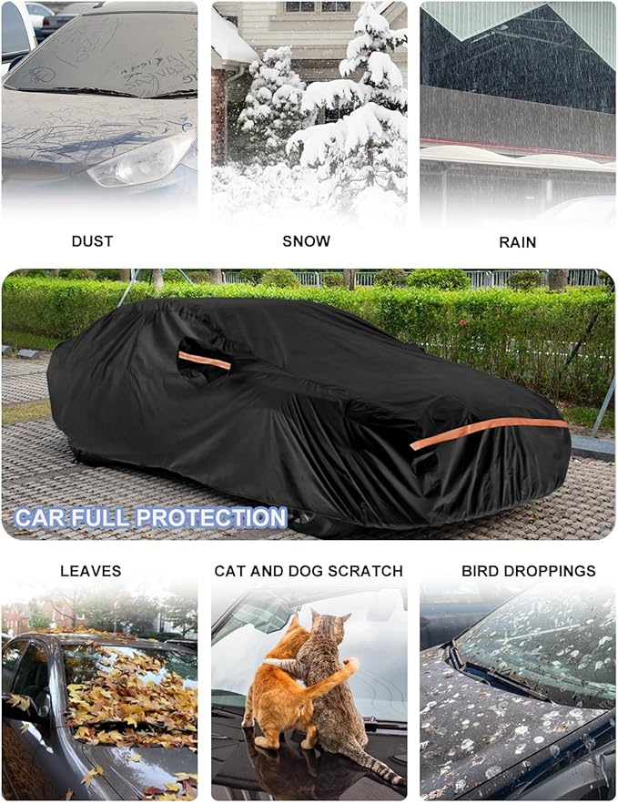 Car Cover Waterproof All WeatherCustom Fit for Chevy Camaro 2010-2025, Heavy Duty Outdoor Full Exterior Cover for Automobiles, Sun Rain UV Dust Snow Protection with Door Zipper-Black