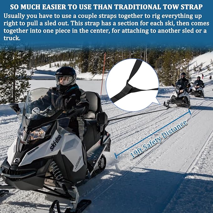 Botepon Snowmobile Tow Strap with Hook, 19ft Tow Rope, Quick Hook Up for Sled, Skidoo, ATV, Emergency Kit Accessory