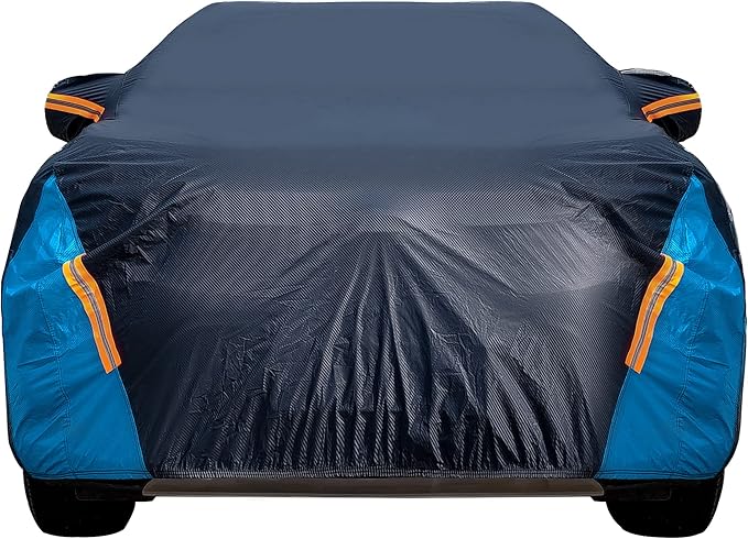 Car Cover Waterproof All Weather for Automobiles, 6 Layers Outdoor Full Exterior Cover Rain Sun UV Snowproof Protection with Zipper Cotton, Mirror Pocket for SUV (173-183 inch)