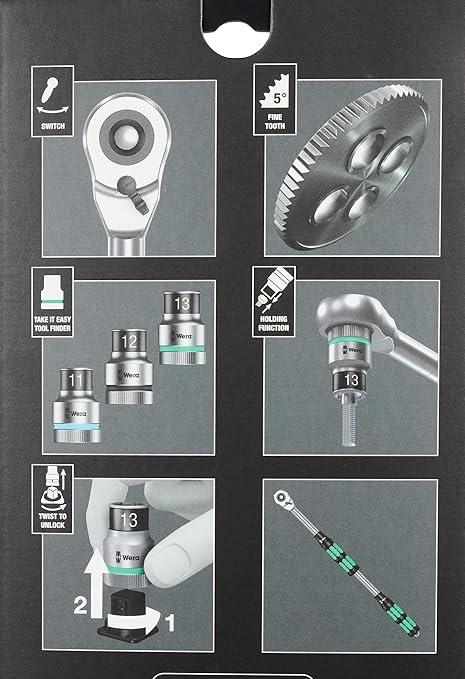 WERA 05004090001 8006 SC 1 Zyklop Hybrid Ratchet Set, 1/2" Drive, Metric, 13 Pieces
