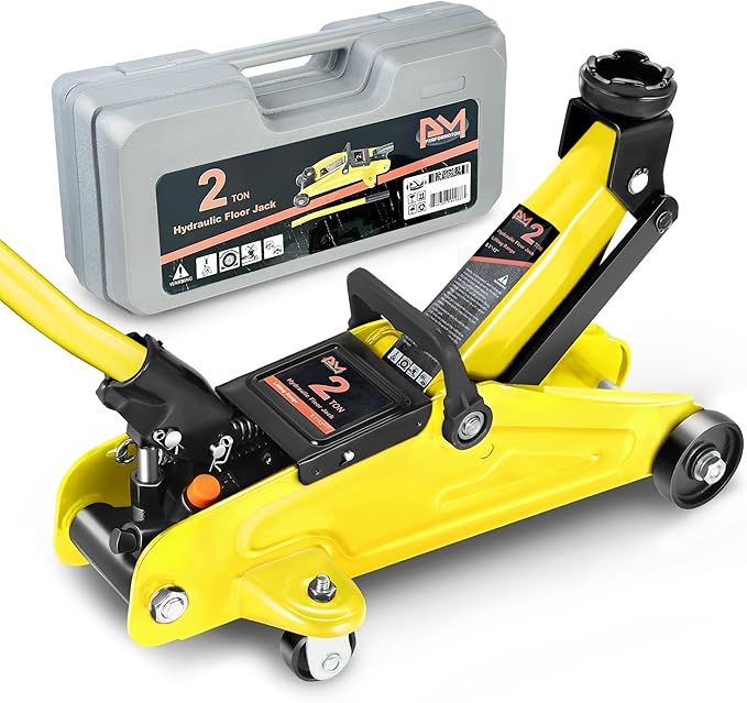PM PERFORMOTOR Low Profile Hydraulic Trolley Service/Floor Jack, 2 Ton (4000 lbs) Capacity, Lifting Range 5.1"-13", Yellow,PM-TOL-FJ20-YL