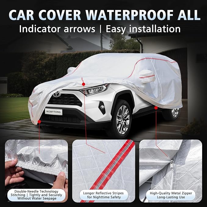 Car Cover Waterproof All Weather for Toyota Rav4 2006-2025,All-Around Fastening and 4 Upgrades, 30s Quick-Install for Car Cover
