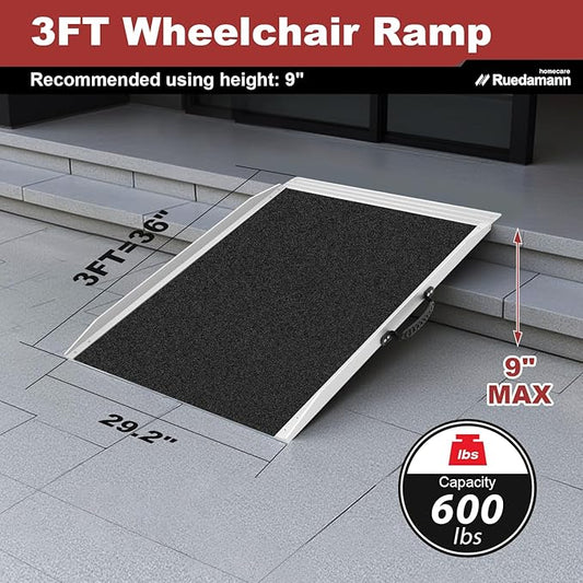 Ruedamann 3FT Wheelchair Ramp, Non-Slip Ramps for Wheelchairs for Home, 600 Lbs Load Capacity, Aluminum Portable Ramps for Wheelchairs, Scooters, Ebikes, Curbs, Doorways