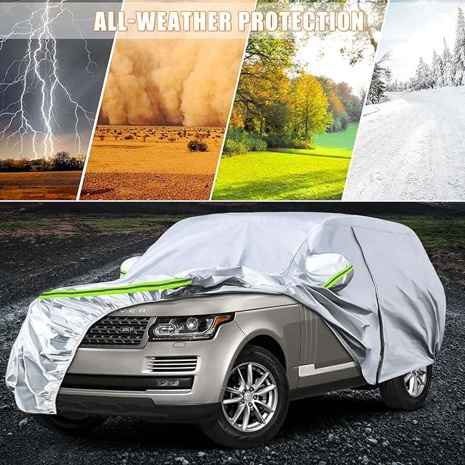 Waterproof Car Covers Replace for 2014-2025 Land Rover Range Rover LWB, 6 Layers Silver All Weather Car Cover with Zipper Door & Windproof Bands for Snow Rain Dust Hail Protection