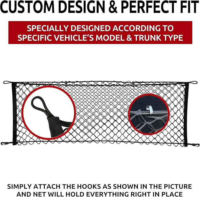 Envelope Style Automotive Elastic Trunk Mesh Cargo Net for Mitsubishi Outlander 2022-2024 - Premium Trunk Organizer and Storage - Luggage Net for Crossover - Best Car Organizer