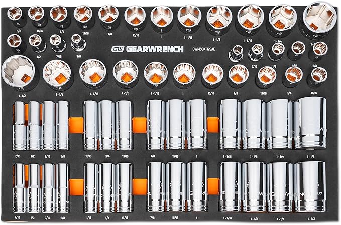 GEARWRENCH 60 Piece 1/2” Drive Master SAE Socket Set in Foam Storage Tray - GWMSSKT12SAE