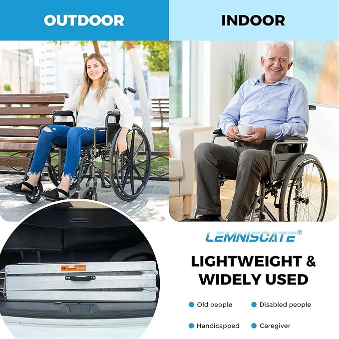 LEMNISCATE Portable Wheelchair Ramp 6FT, Non-Slip Aluminum Handicap Ramp with Handle, Folding Wheel Chair Ramps for Homes Steps, Stairs, Entry, Threshold, Doorways, Scooter, 800LBS Capacity